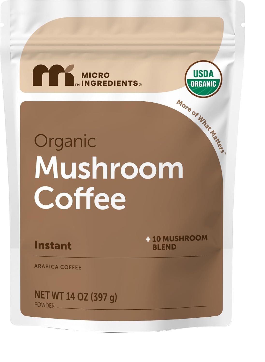 Organic Instant Mushroom Coffee, 14 oz | Medium Roast Arabica | 10-Mushroom Blend with Lion’s Mane, Reishi, Chaga, & More | Certified Organic | Gluten, Dairy, Soy & Tree Nut Free