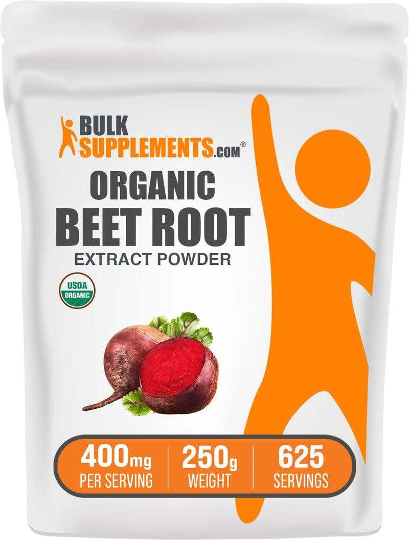 BulkSupplements.com Organic Beet Root Extract Powder – Beet Root Powder, Nitric Oxide Supplement – Vegan & Gluten Free, 400mg per Serving, 250g (8.8 oz) (Pack of 1)