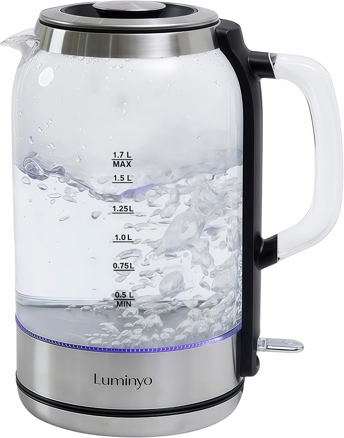 Glass Electric Kettle with LED Indicator Light, 1.7L Capacity, 1500W Rapid Heating, Boil-Dry Protection, Auto Shut Off, Stainless Steel Trim, Borosilicate Glass Electric Tea Kettle
