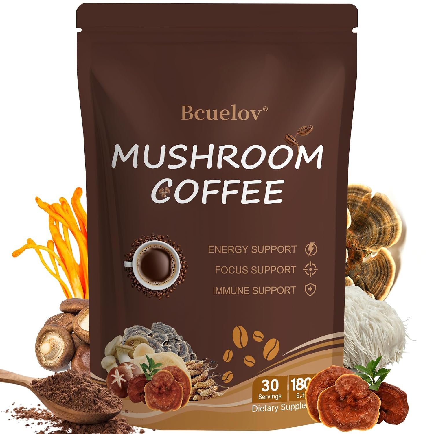 Mushroom Coffee, Medium Roast Adaptogenic Coffee Blend – 30 Servings