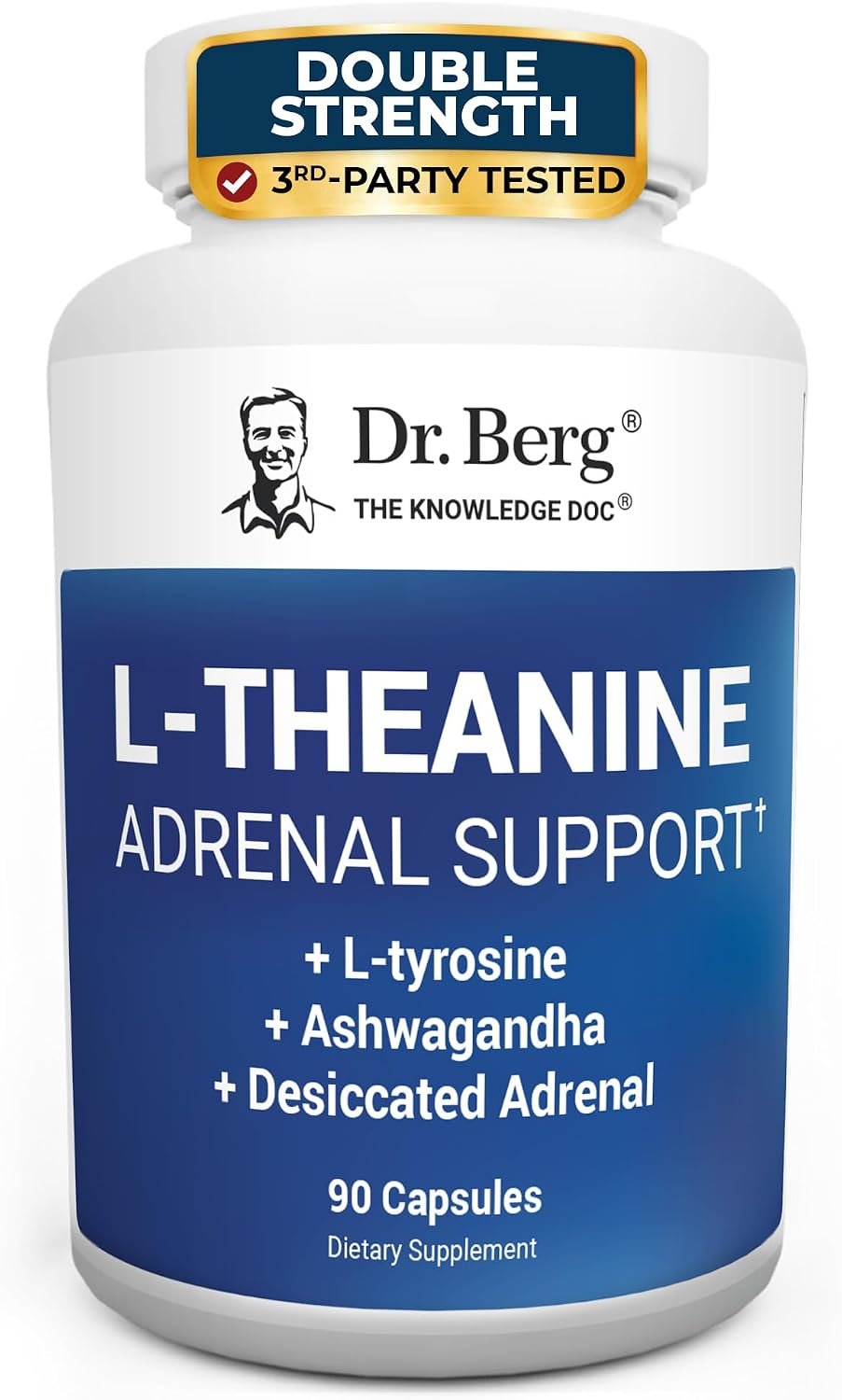 Dr. Berg 600 mg L-Theanine Adrenal Support – 90 Capsules with Ashwagandha & L-Tyrosine, Zinc & Manganese – Advanced 9-in-1 Adaptogen & Mineral Formula – No Fillers