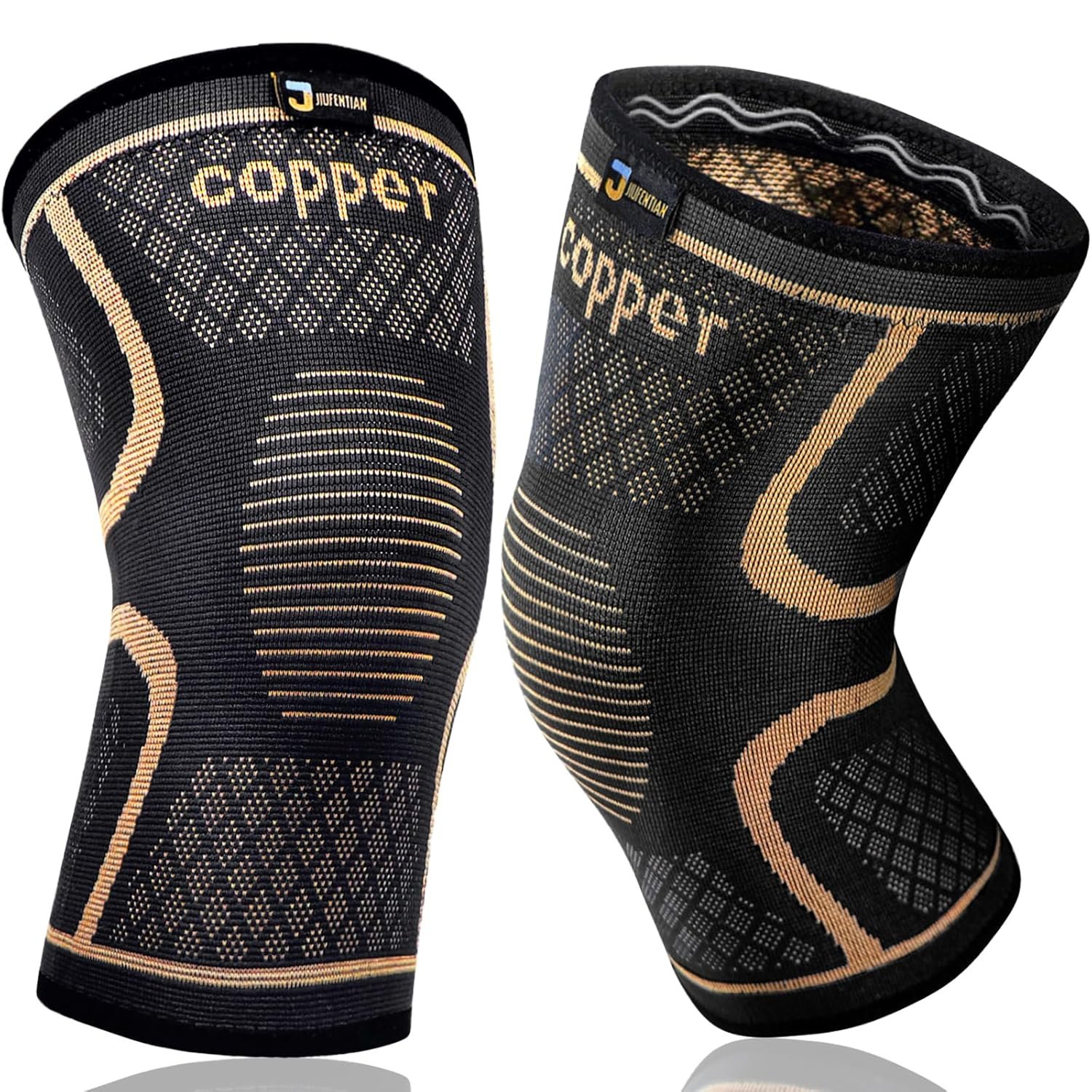 Copper Knee Brace for Men & Women (2 Pack, Medium) Compression Support