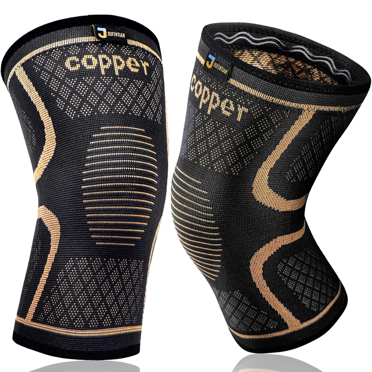 Copper Knee Brace for Men and Women (2 Pack, Large) Compression Support