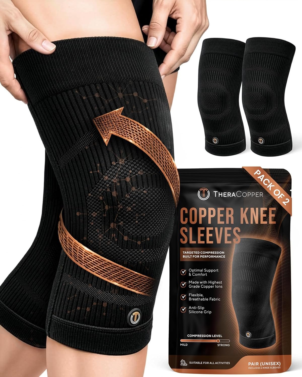 TheraCopper Copper Knee Brace for Women & Men (XX-Large, 2 Pack)