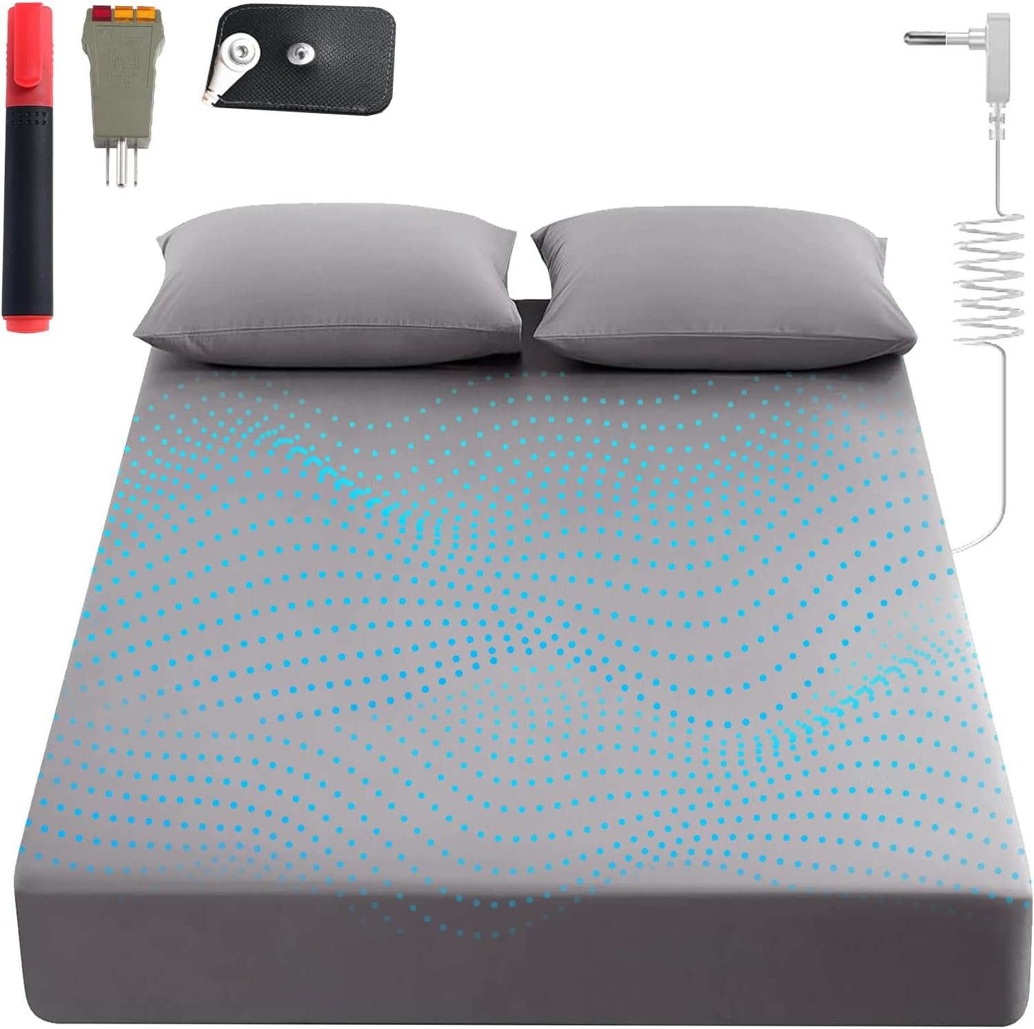 Grounding Sheets King, 90% Organic Cotton+ 10% Pure Silver Fiber,Grounded Bed Sheet Kit, Deep Pocket Grounded Bed Sheet, Relieves Pain – Used for Healthy Sleep Therapy(Gray, Queen)