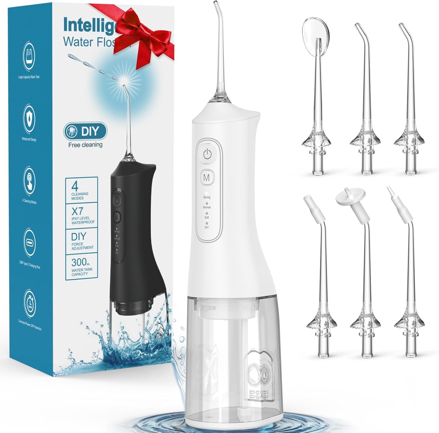 Rechargeable Water Flosser Cordless Portable Oral Irrigator, White