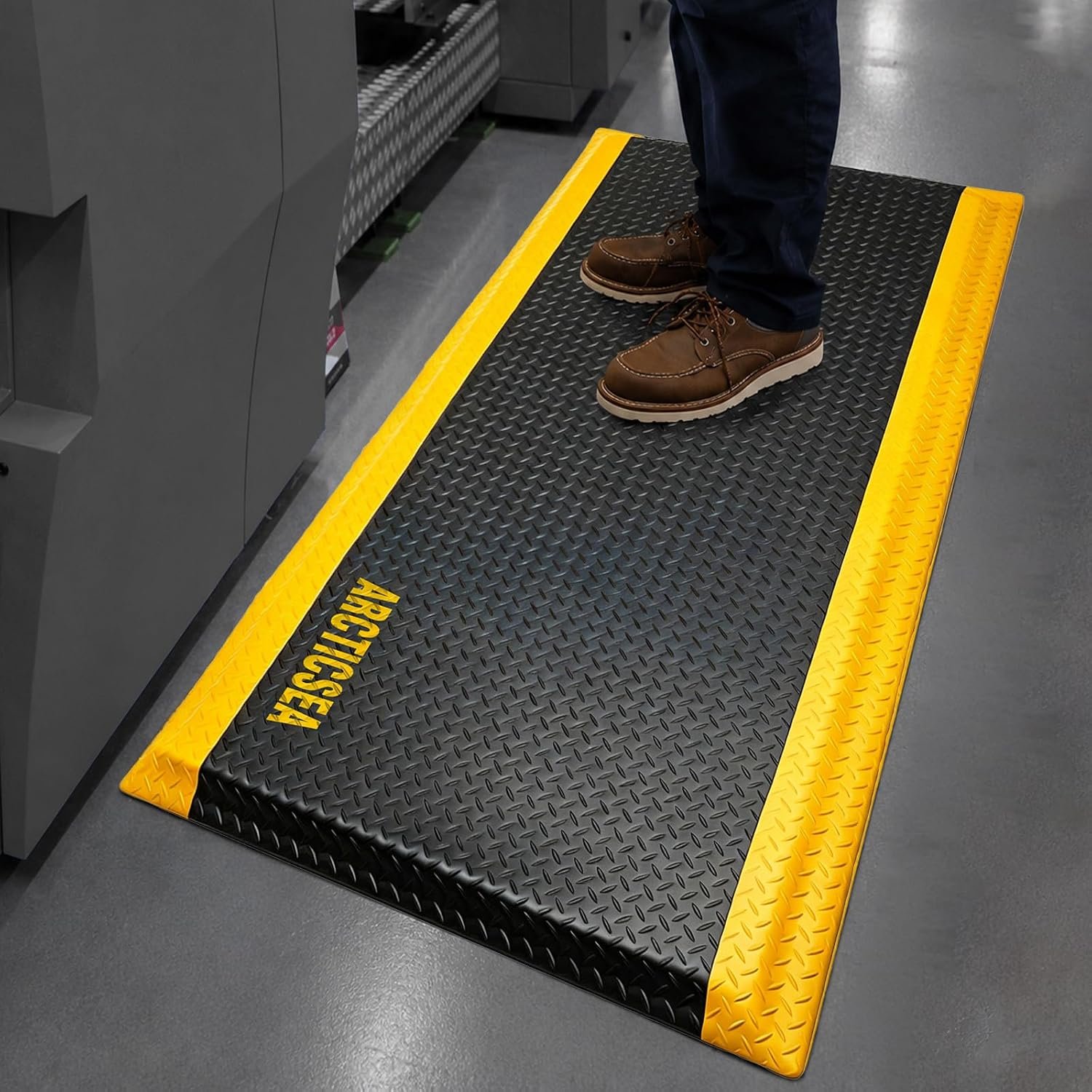 ARCTICSEA Anti Fatigue Mats Industrial 1.7 x 3.4 FT 15/16 Inch Extra Thick Standing Mat for Warehouse Workstation and Garage Black and Yellow