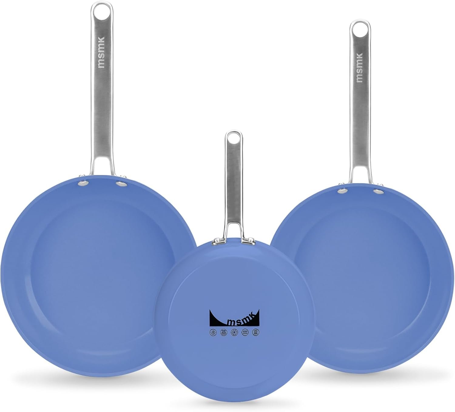 MsMk 3PCS Ceramic Nonstick Frying Pan Set (8″+9.5″+11″), Blue