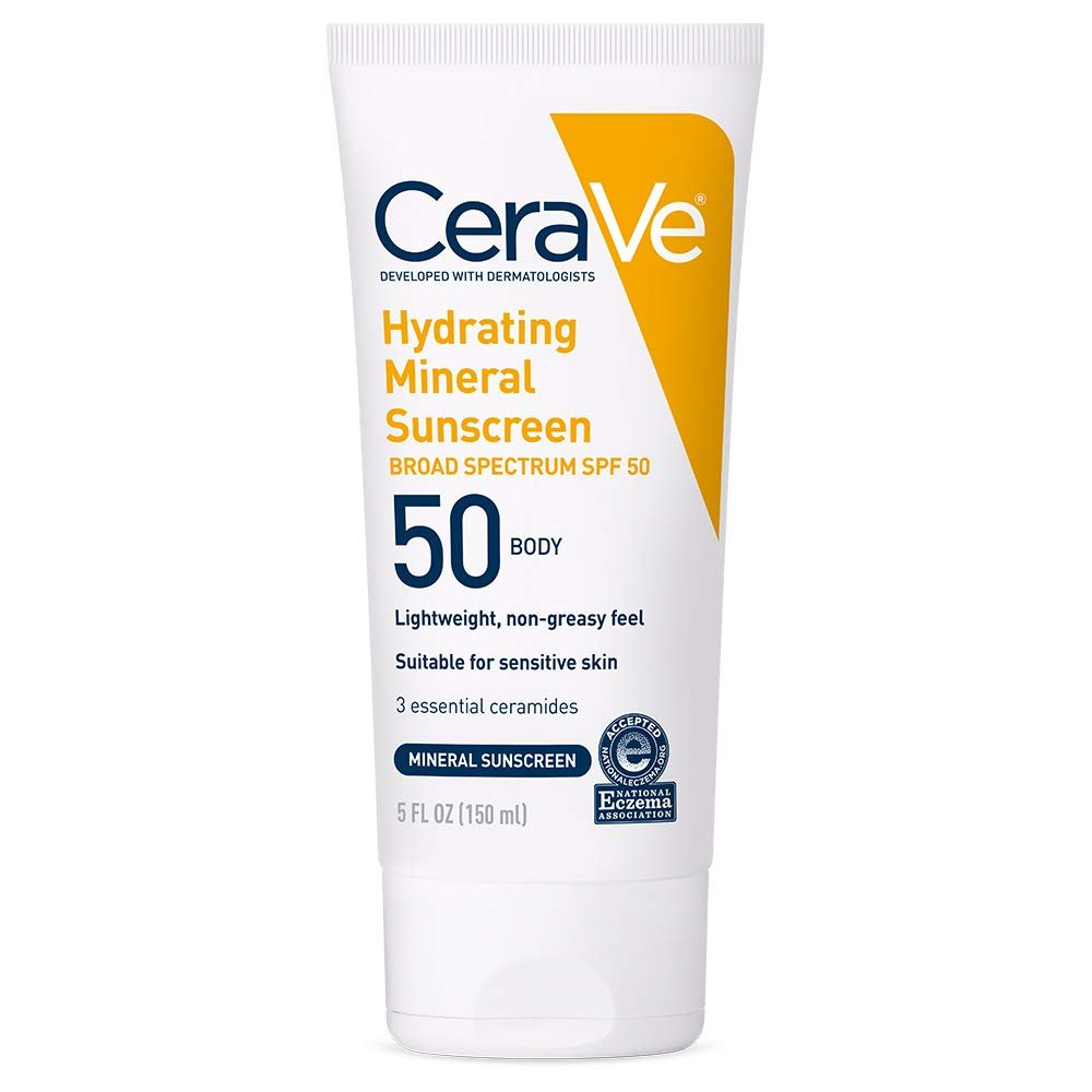 CeraVe Hydrating Mineral Sunscreen SPF 50 Body Sunscreen, Travel Size 5oz
