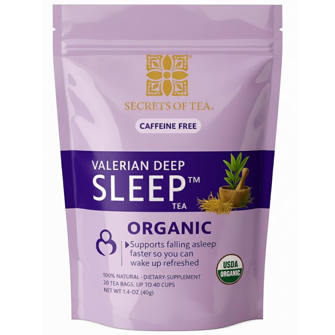 Secrets Of Tea Valerian Sleep Tea – Natural USDA Organic Caffeine-Free Tea- Herbal Tea for Sleep and Relaxation with Lavender, Chamomile and Lemon Balm – 20 Count(1 Pack)