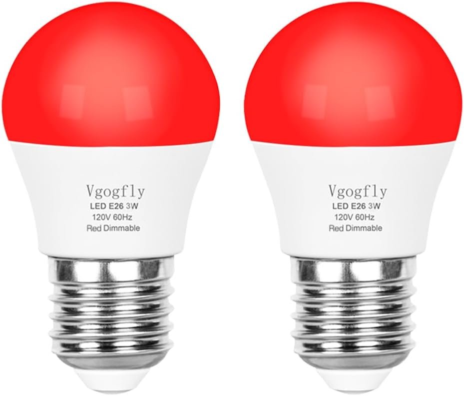 Vgogfly Red Light Bulb for Sleep Dimmable – Mood Setting Blue Light Blocking, A15 3W(25 Watt Equivalent) E26 Base for Bedroom, Longevity (2 Pack)