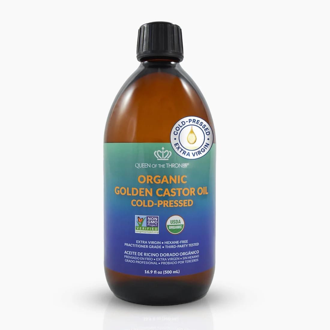 QUEEN OF THE THRONES Organic Golden Castor Oil, 16.9 oz, 500 ml