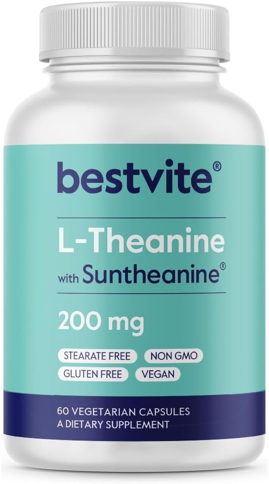 BESTVITE Double Strength Suntheanine L-Theanine 200mg (60 Veg Caps) – Vegan