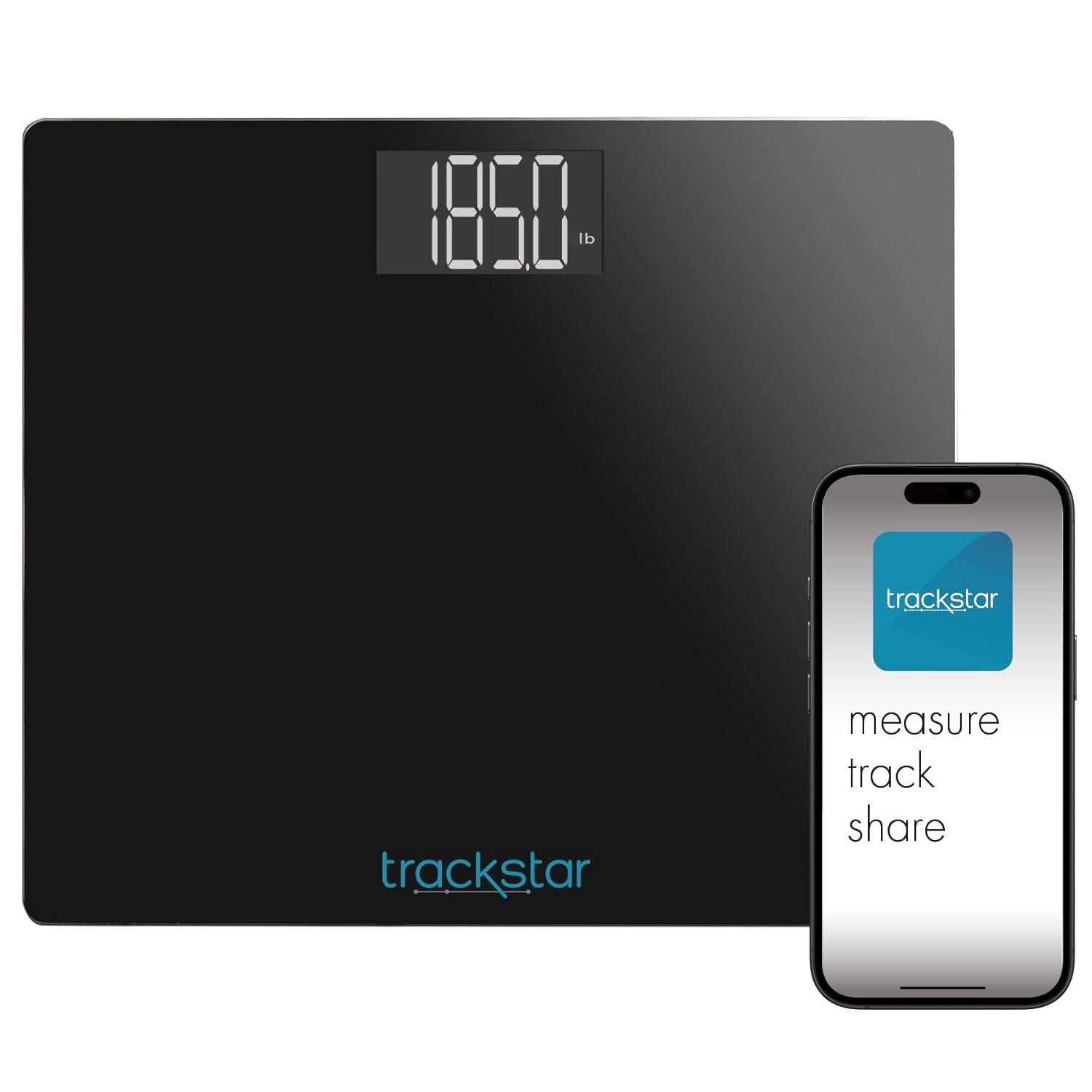 trackstar Wide-Platform Digital Body Weight Scale, Bluetooth, Black