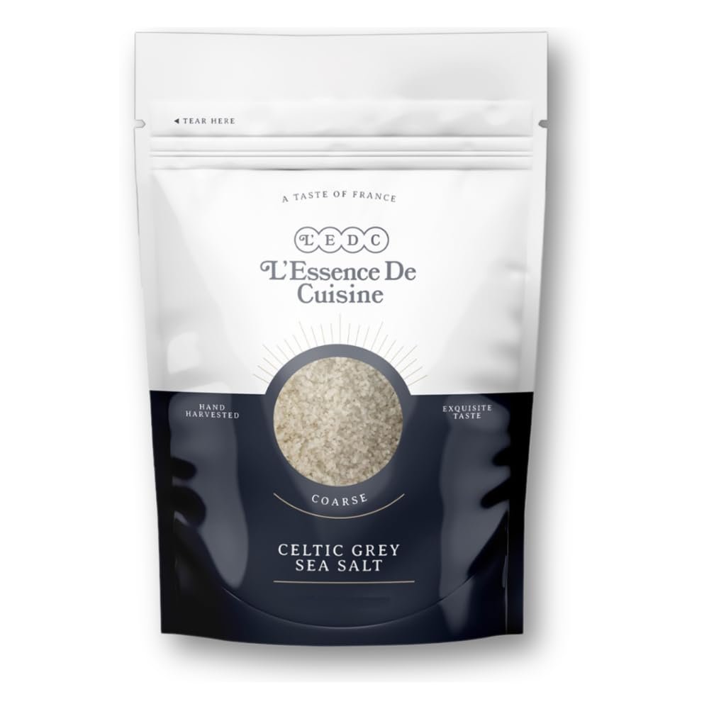 L’Essence De Cuisine Celtic Grey Sea Salt, Fine Sel Gris, 5 lb Bulk Resealable Bag, Hand Harvested in France, 100% Unrefined and Mineral Rich, Grinder Refill, No Anti-Caking Agents