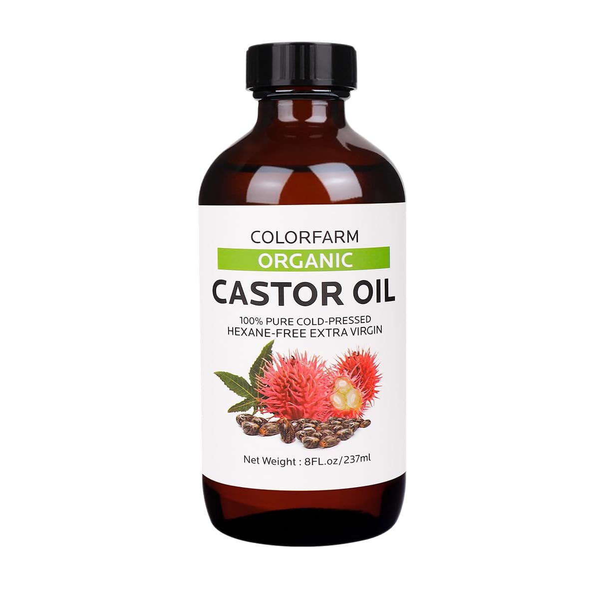 Cold Pressed Organic Castor Oil: Nourishing Treatment for Hair and Skin – 100% Pure and Natural Unrefined Hexane-Free Glass Bottle 8Fl Oz