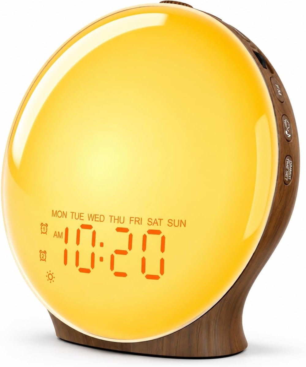 JALL Full-Screen Wake Up Light Sunrise Alarm Clocks for Bedrooms, White Noise Machine for Heavy Sleepers, 25 Natural Sounds, Dual Alarms, FM Radio, 17 Dimmable Colors, Bluetooth Speaker