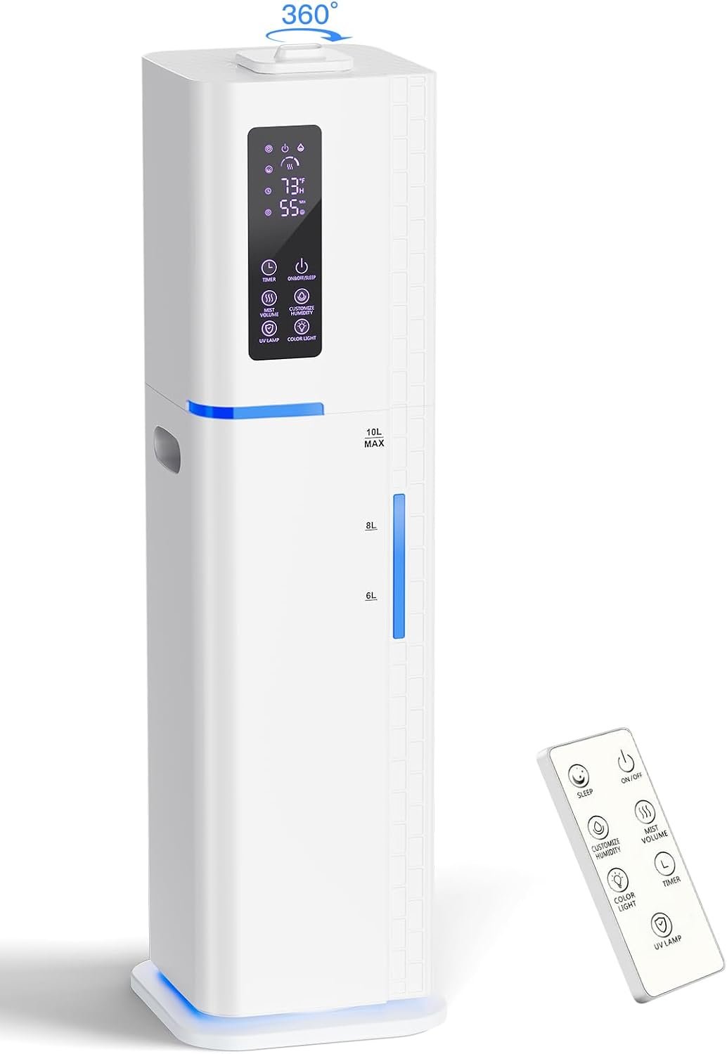 10L/2.64Gal Humidifiers for Bedroom, Top Fill Quiet Ultrasonic Cool Mist Humidifier Large Room, Covers 550ft², 60H Runtime, 24H Timer, 3 Mist Modes Humidifiers for Home, Office, Plants, White