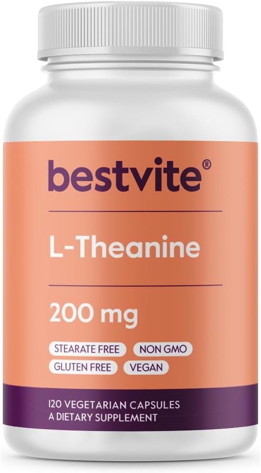 BESTVITE L-Theanine 200mg (120 Veg Caps) – No Stearates – Vegan – Non GMO