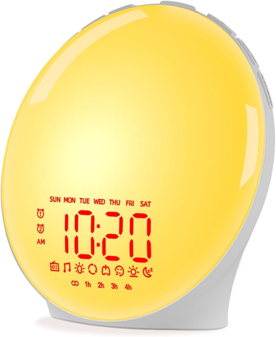 Wake up Light Sunrise Alarm Clock Sunset Simulation Sleep Aid Dual Alarms FM Radio Snooze 13-Color Modes 23 Sleep White Noise Sounds 28 Built-in Alarm Tone 32 Volumes Compact for Everyone