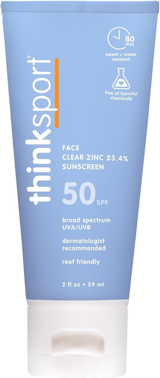 Thinksport Mineral Sunscreen for Face 50 SPF with Clear Zinc Oxide, 2 Fl Oz