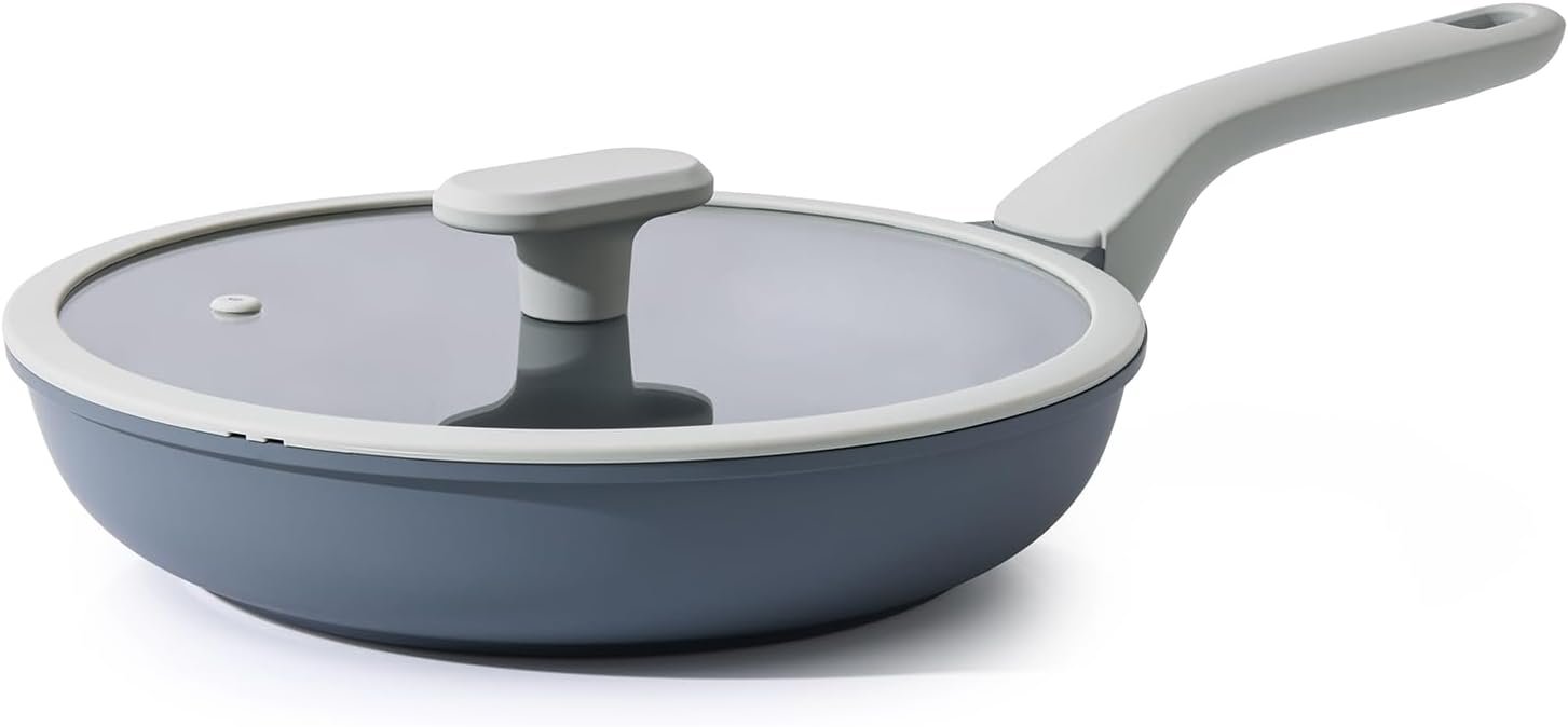 PRICUSIS Nonstick Ceramic Frying Pan with Lid, Non Toxic Skillet, Healthy Egg & Omelet & Chef’s Skillet, PTFE PFOA & PFAS Free, Induction Compatible. (10Inch W/L)