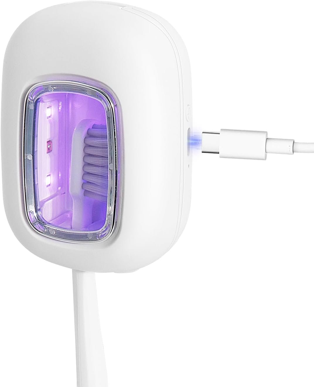UV-C Toothbrush Sanitizer Case, Dual Light Cleaner Cover with Clear Window, USB-C Rechargeable Travel Holder for Electric and Manual Brushes, White