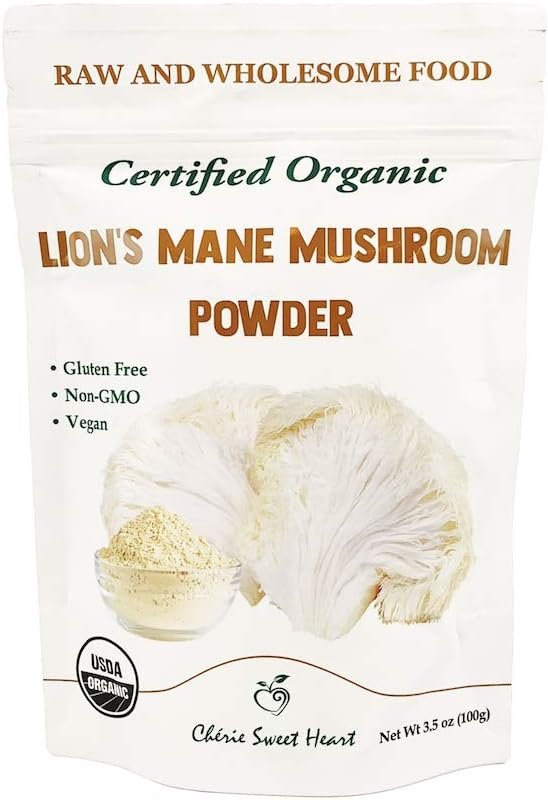 Cherie Sweet Heart Organic Mushroom Powder, Lion’s Mane, 50 Servings, 3.5 Ounce, 100 Gram