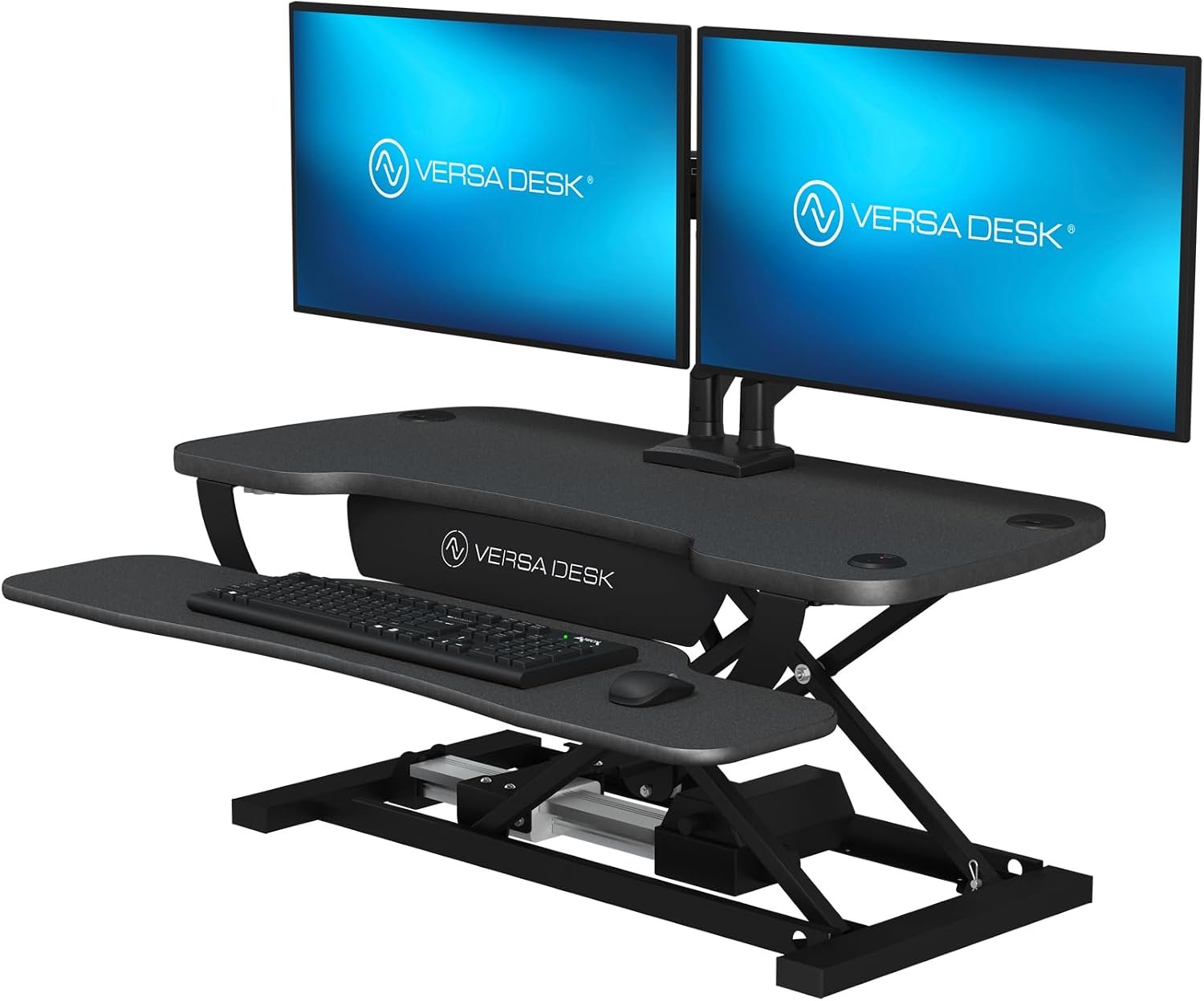 VERSADESK PowerPro 36 Inch Electric Standing Desk Converter – Push-Button Height Adjustable Sit to Stand Desk Riser for Dual Monitors & Laptop – Motorized Desktop Workstation with Wide Keyboard Tray