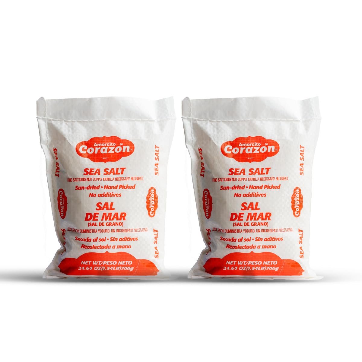 Amorcito Corazón – Coarse Sea Salt – Natural Salt from Mexico – 2-Pack (24.64 oz, 700 g Each) – Perfect for Drinks, Meat, Seafood, Dips, Desserts, Veggies, and More
