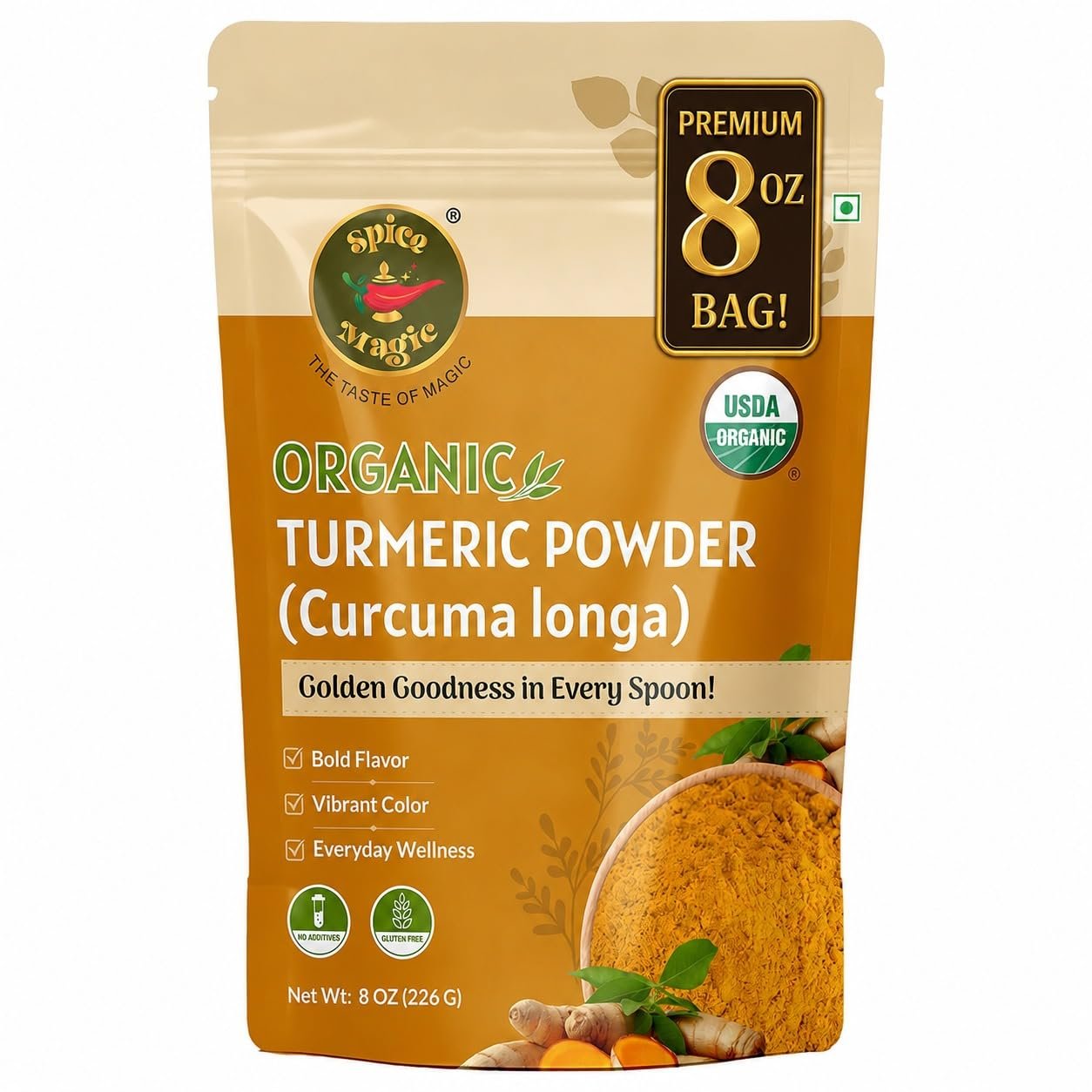 Spice Magic Turmeric Powder Organic, Haldi for Curry & Golden Milk, 8 oz