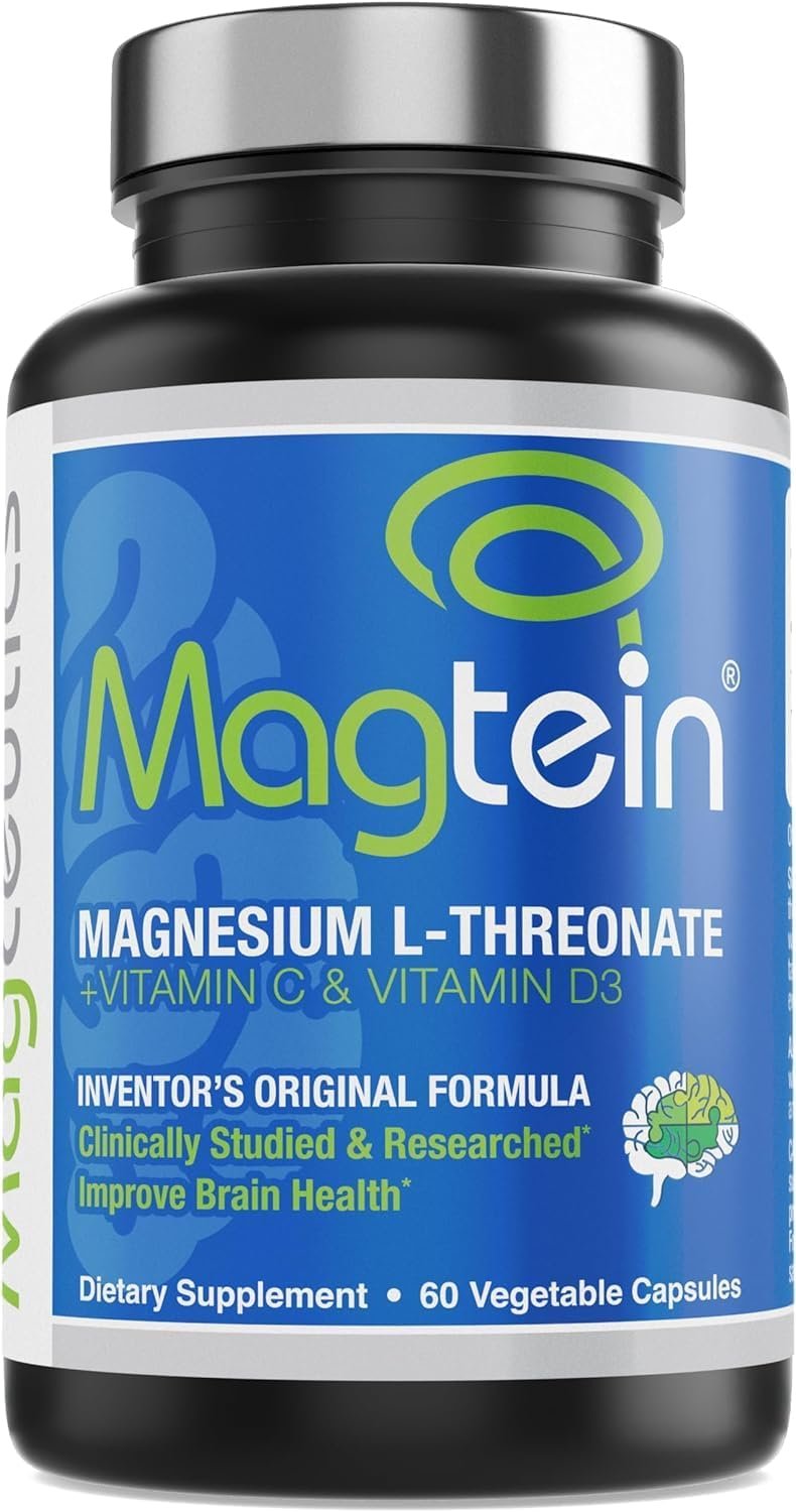 Magtein – Magnesium L-Threonate Supplement, Memory, Focus, Sleep & Brain Health Formula for Men & Women, Cognitive Support for Adults, Clinically Researched – 60 Veg Capsules