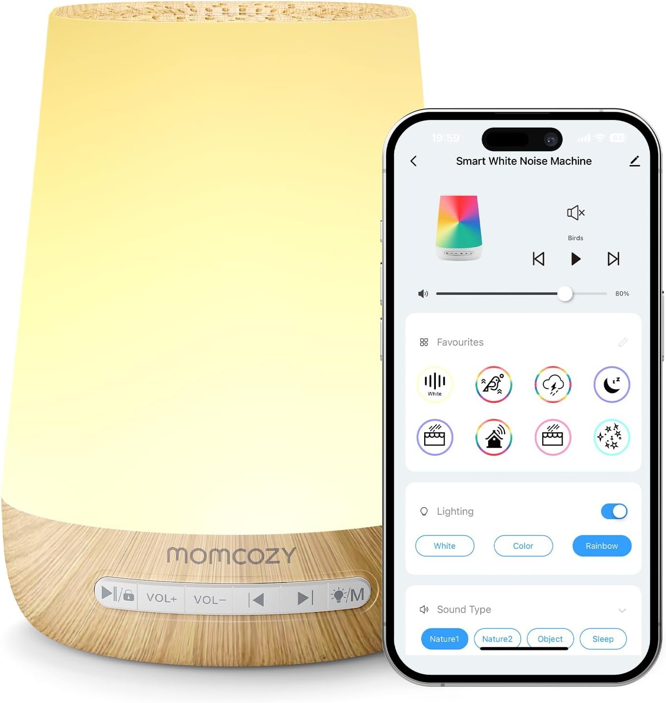 Momcozy Smart Baby White Noise Sound Machine with App Control & Night Light