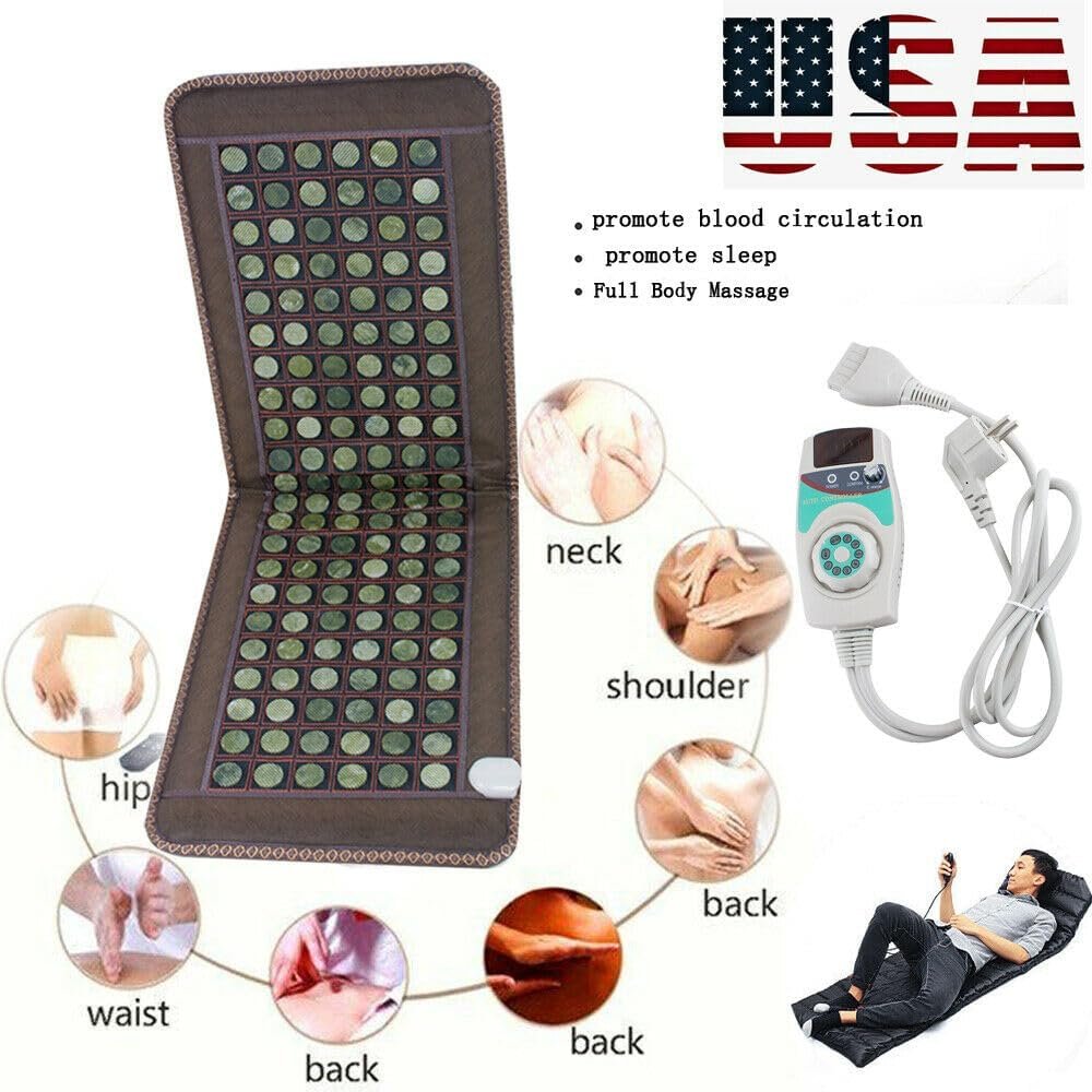 Far Infrared Heating Pad, Back 138 Natural Jade Tourmaline Stones Heating Mat for Body Neck Shoulder Fast Pain Relief Use Home Office, 20″ x 59″