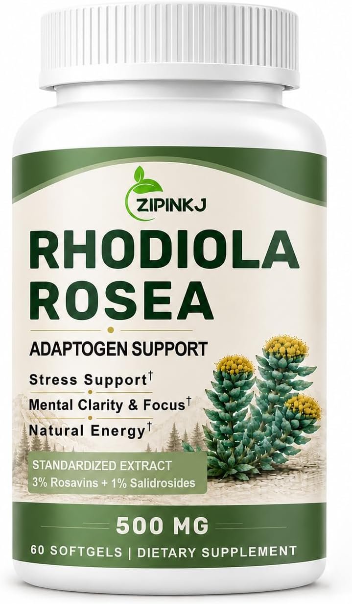 Rhodiola Rosea Supplement 500mg for Stress & Focus Support, 60 Count