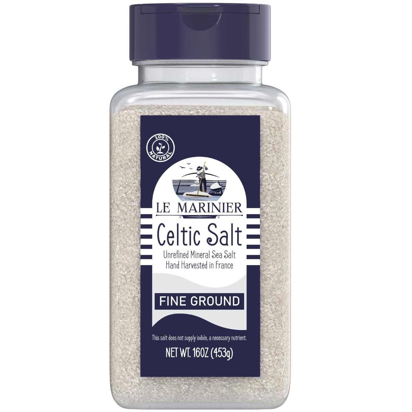 Le Marinier Celtic Salt Organic Fine Ground, 1 lb – 16oz. Mineral Rich 100% Natural and Unrefined. Refillable Salt Shaker. French Sea Salt with Vital Minerals. Hand Harvested (1 lb Fine Ground)