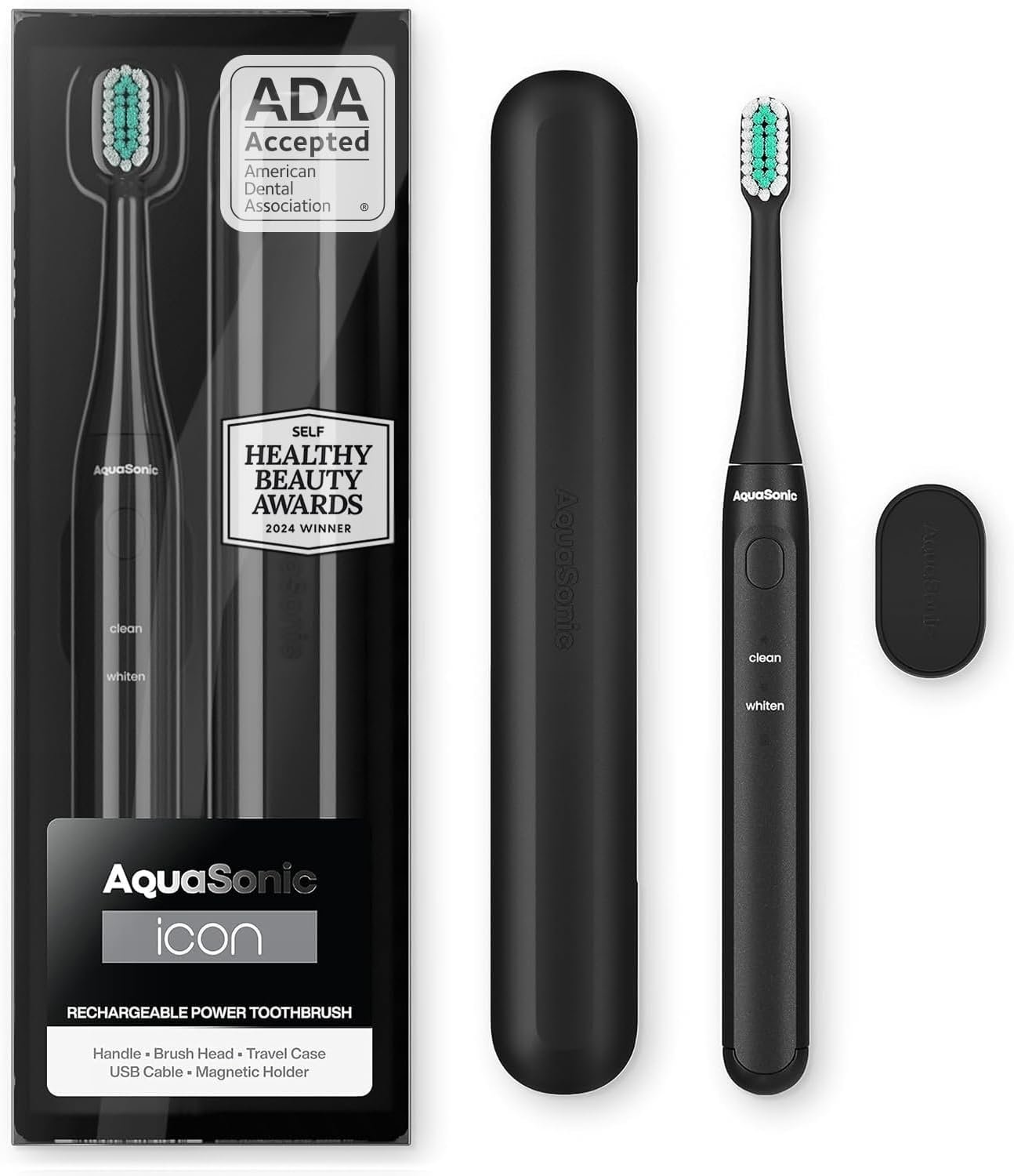 Aquasonic Icon Micro-Vibrating Sonic Toothbrush – ADA-Accepted – Onyx