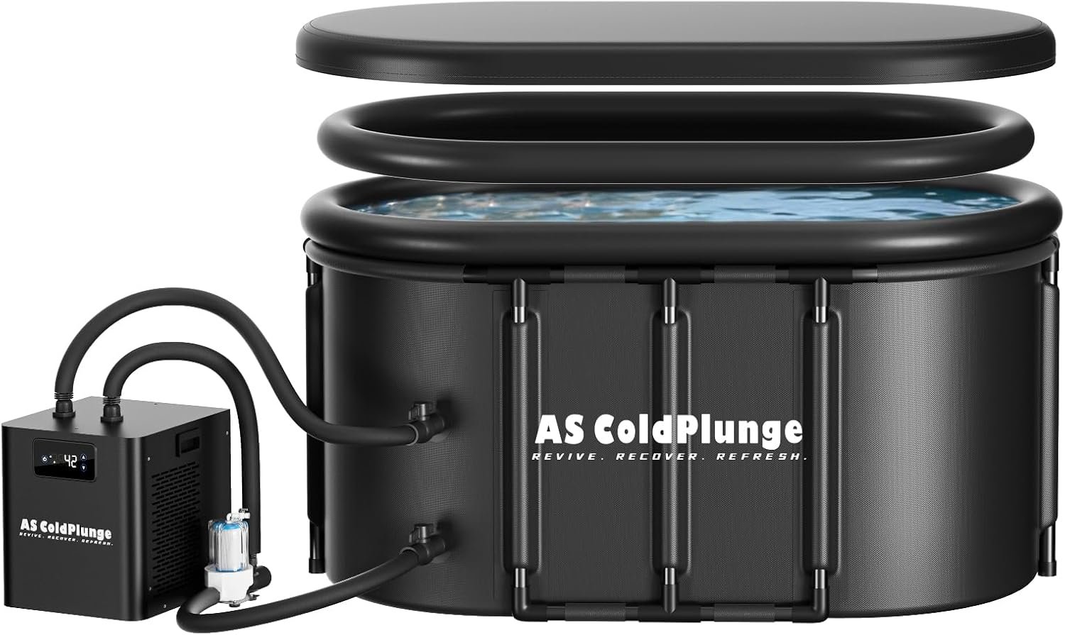 AS ColdPlunge 1/3 HP Ice Bath Chiller & 148 Gal Oval Cold Plunge Tub Kit