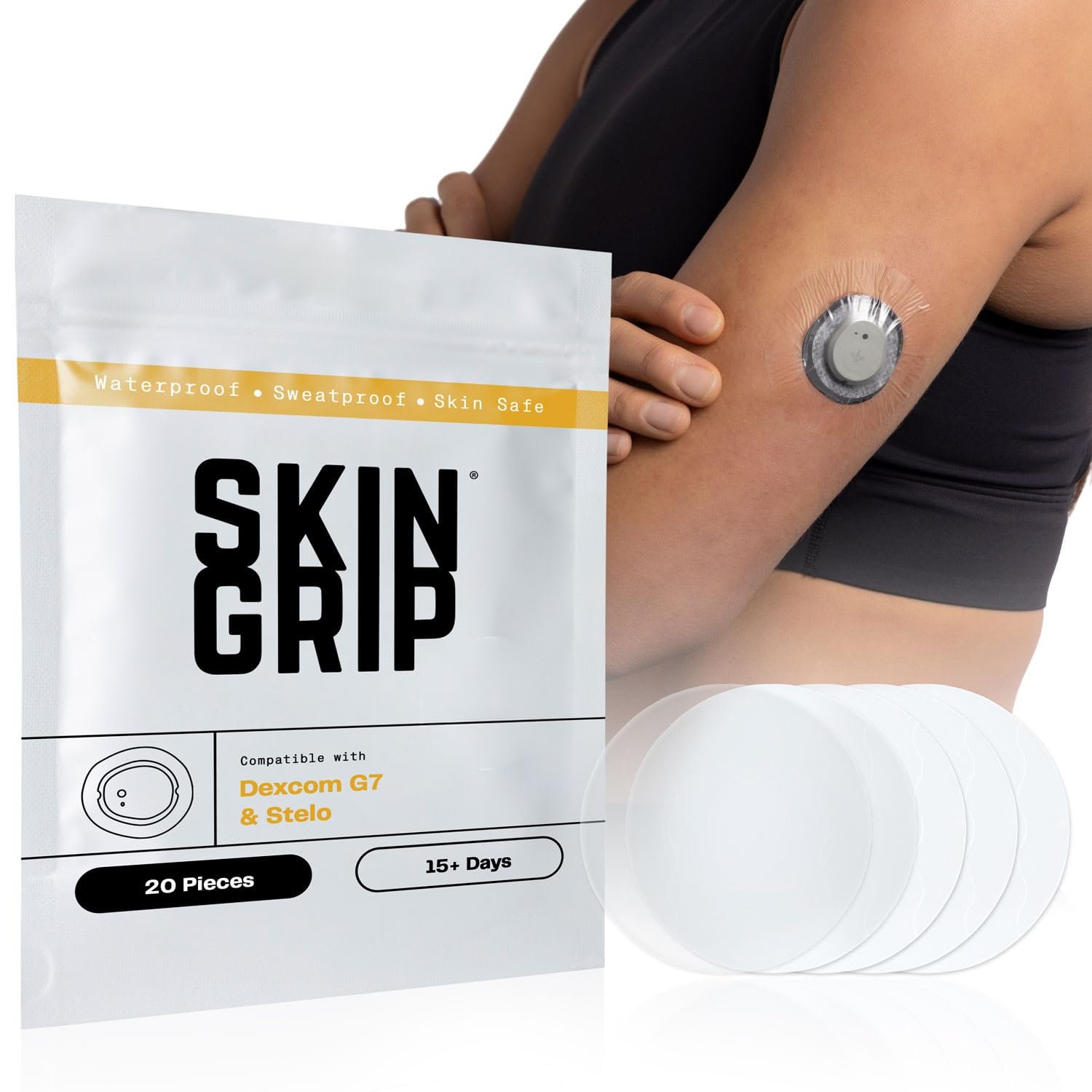 Skin Grip Adhesive Patches Compatible with Dexcom G7 & Stelo CGM Sensors