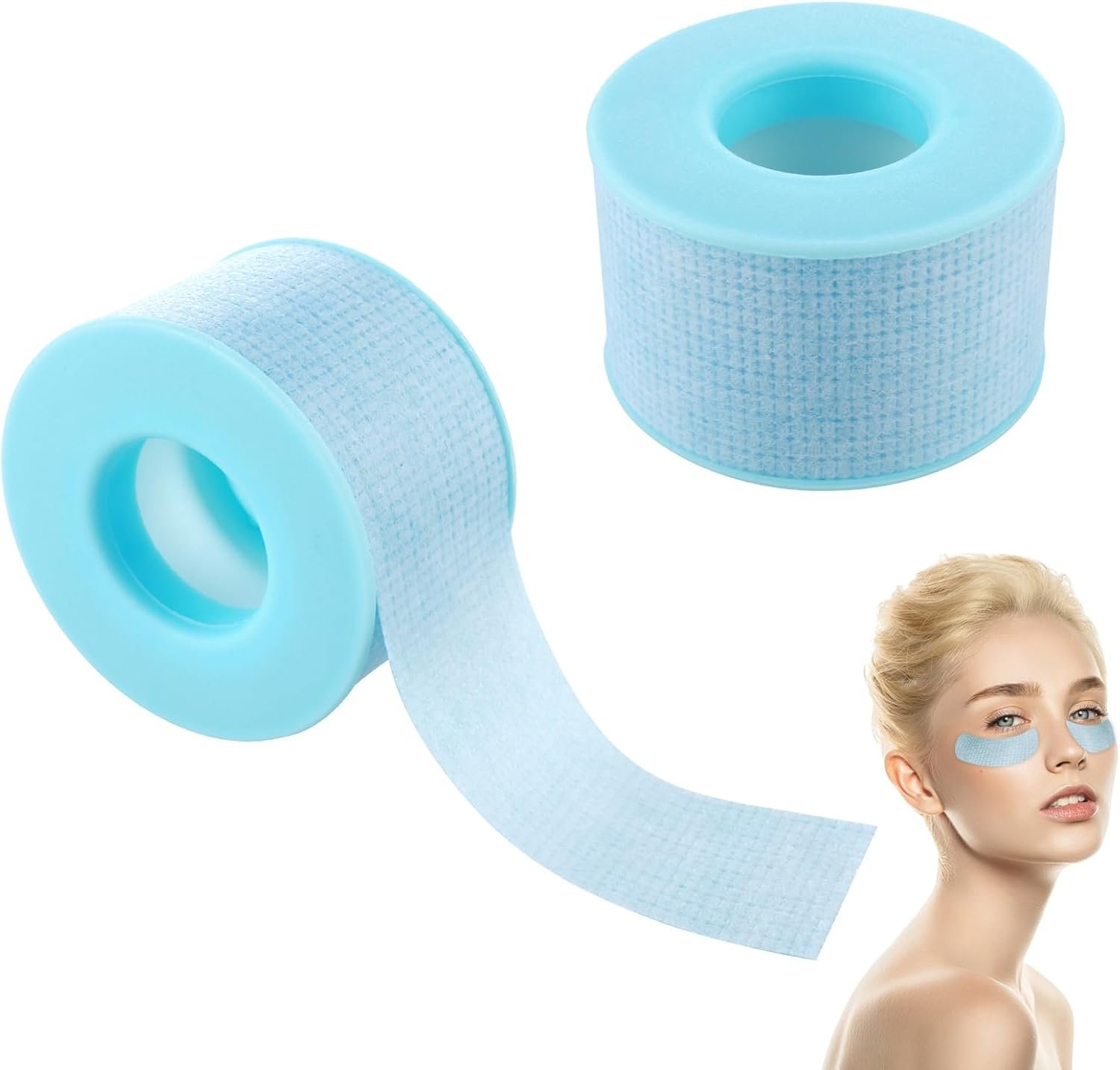 Thinp 2 Rolls Silicone Sensitive Skin Tape Waterproof Medical Reusable Adhesive Blue Silicone Tape for Wound Care Mouth Tape for Sleeping Eyelash Tape(0.98Inch X 3.9 Yards)