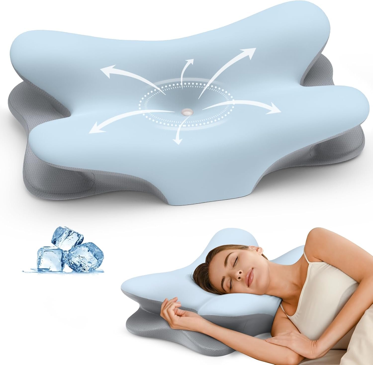 Cervical Neck Pillow for Pain Relief – Ergonomic Pillow for Neck Support, Contour Memory Foam Pillows for Sleeping, Orthopedic Bed Pillow for Side Back Stomach Sleepers(Blue)