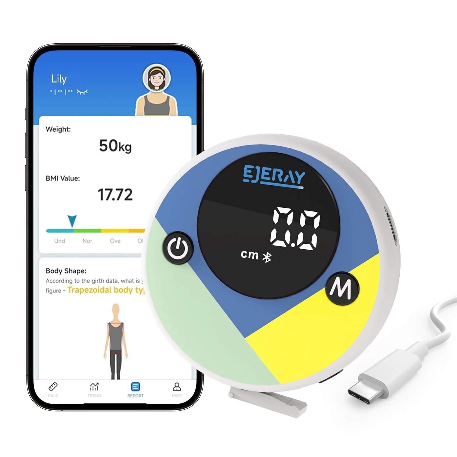 Digital Tape Measure, Smart Body Measuring Tape with App, Accurate Measuring Tape for Body Measurements, Retractable Tape for Weight Loss, Fitness Shape, with Type-C Charging Cable