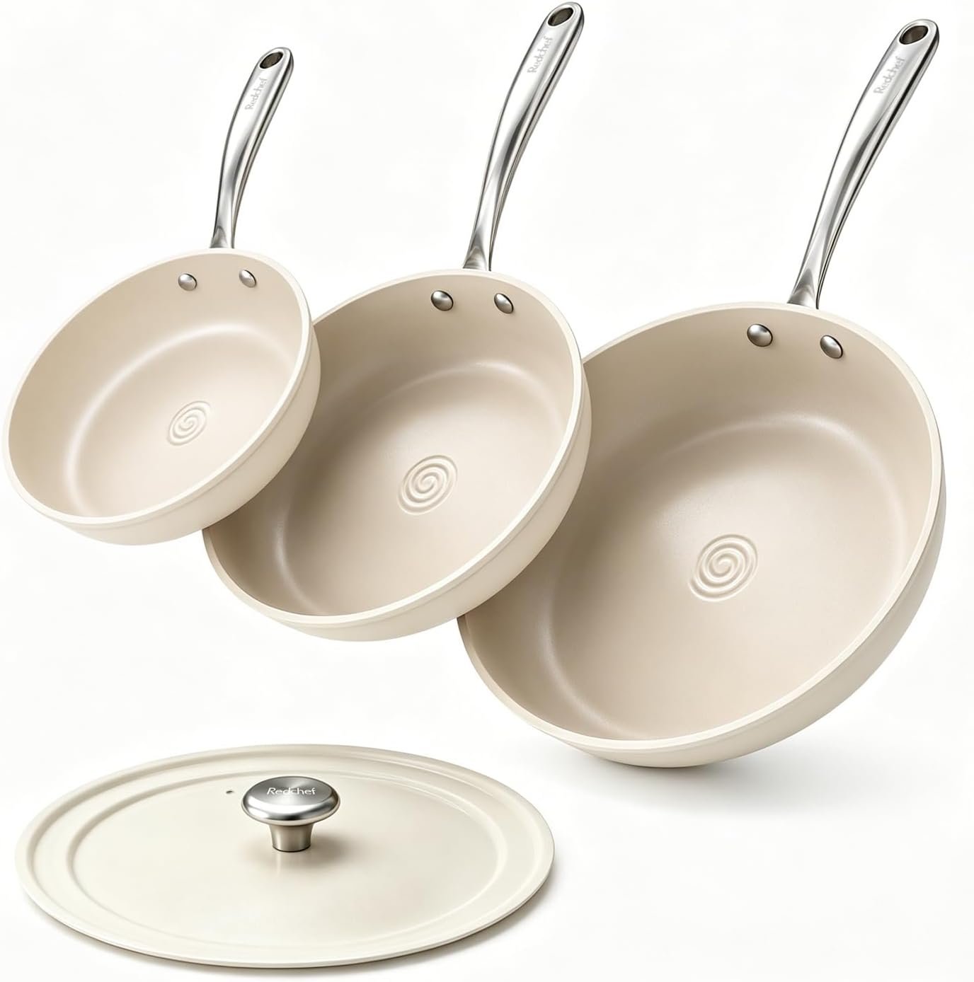 Redchef Ceramic Non Stick Frying Pan Set, 4-Piece, Beige White
