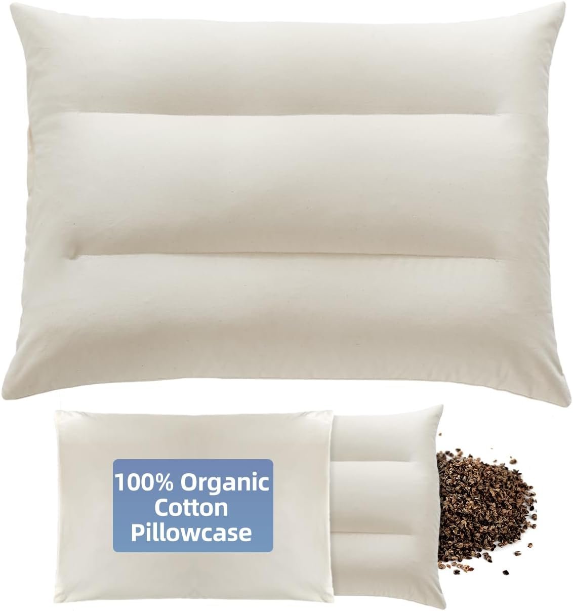 Buckwheat Pillow with Baffle Box- Adjustable Height Reduce Neck Pain