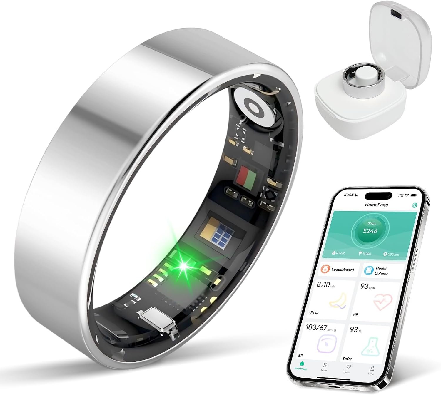 New Smart Ring Health Tracker for Women & Men, Sleep Exercise Health Monitoring, Daily Tracking, iOS/Android Compatible, IP68 Waterproof, No Subscription Required, 5‑Day Battery Life (Silver, 8)