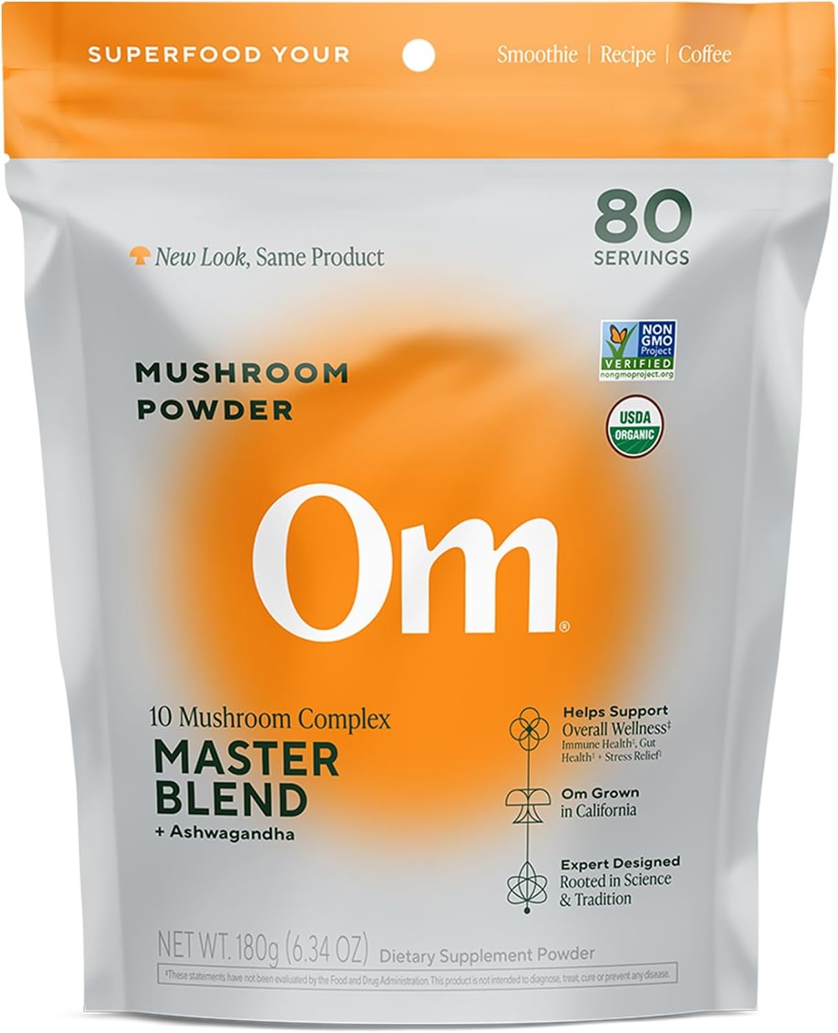OM Mushrooms Master Blend Mushroom Powder – Organic Mushroom Supplement with 10 Mushrooms and Ashwagandha – Support Immunity, Gut Health & Stress Relief, 6.34 oz (80 Servings)