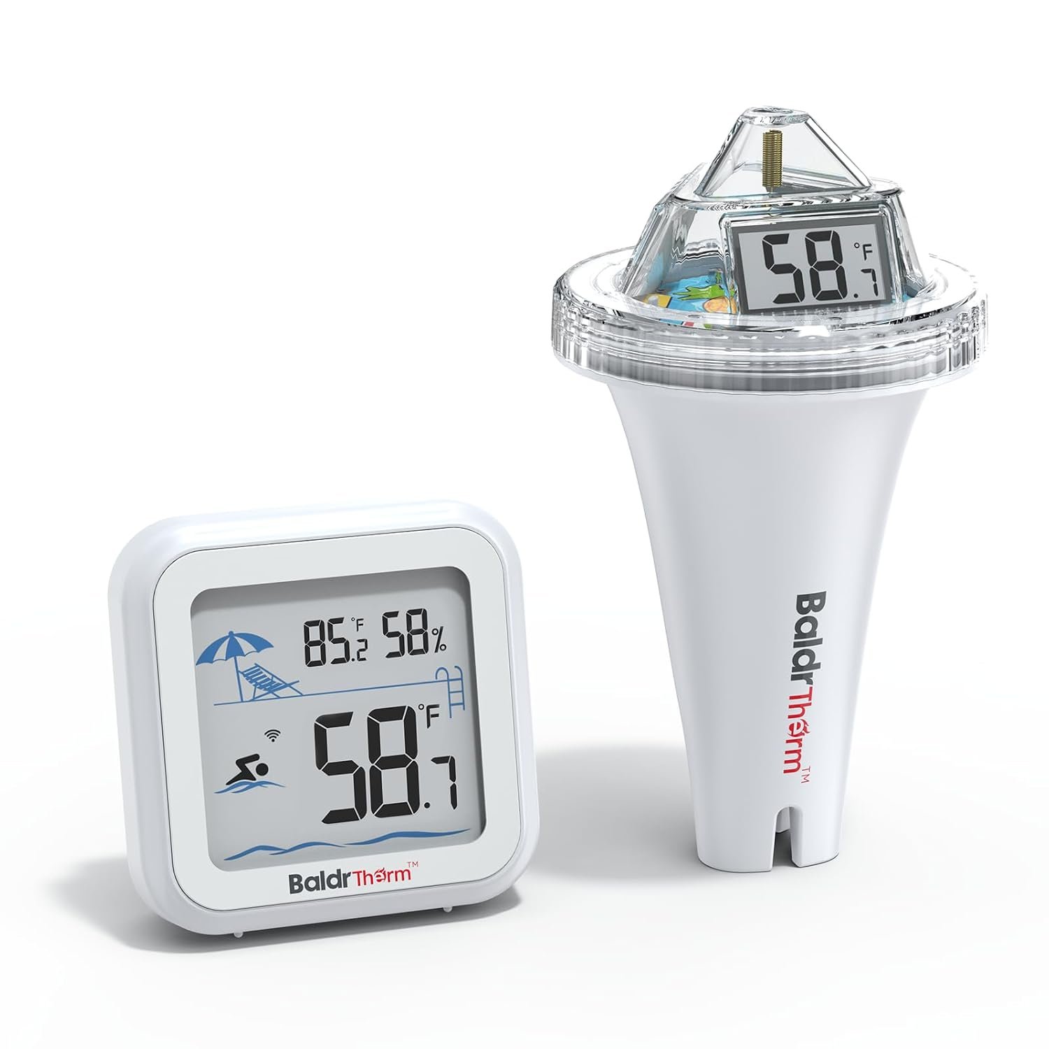 Pool Thermometer Digital Floating Easy Read, Anti-Fog 360° Reading with Indoor Temperature Humidity Monitor, IPX7 Water Temperature Monitor for Hot Tub/Ice Bath/Swimming Pool/SPA/Aquarium/Pond