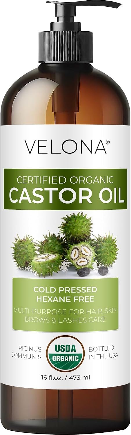 velona USDA Organic Castor Oil – 16 fl oz, Cold Pressed, with Pump