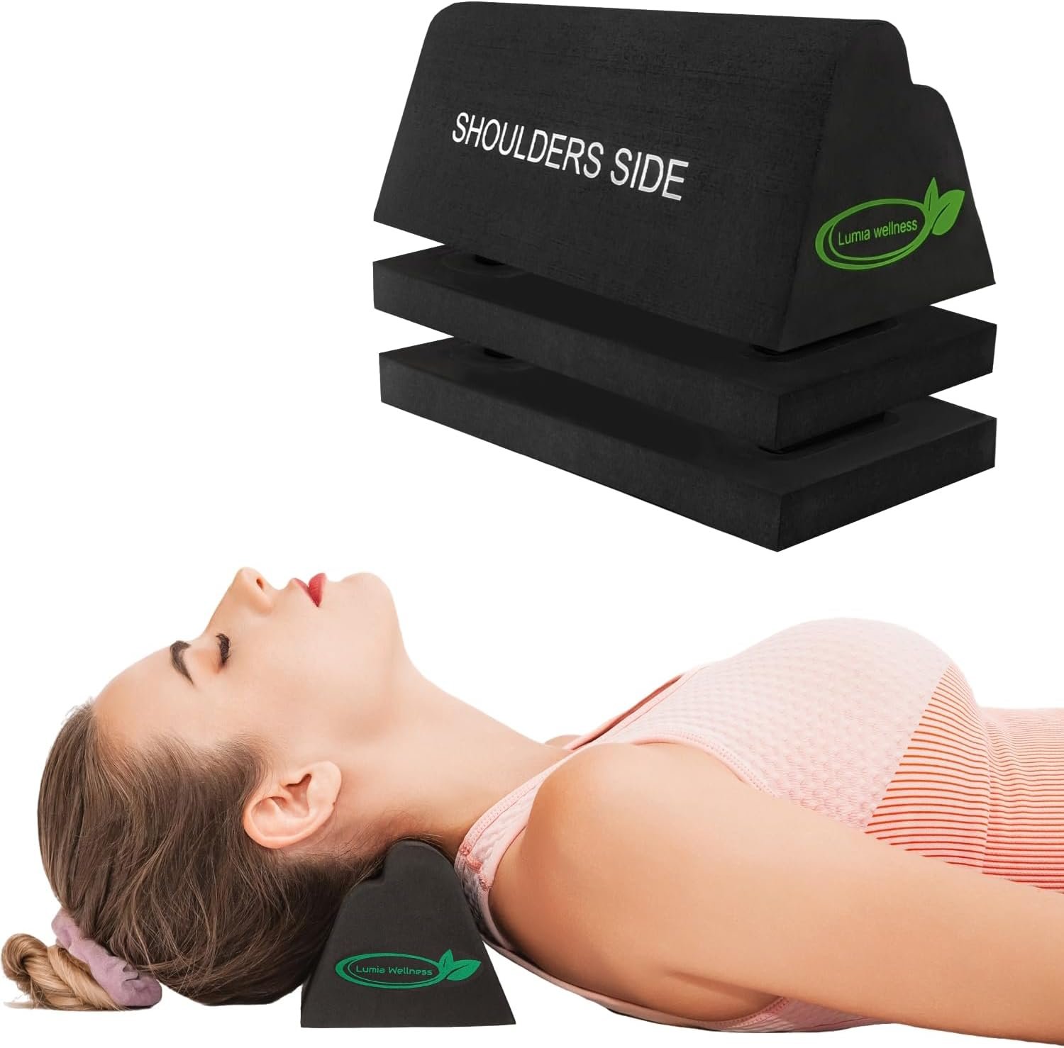 Lumia Wellness Cervical Orthotic Traction Block | Firm | Spinal & Neck Alignment | 3-Height Adjustable Design | Cervical Traction Device & Neck Stretcher