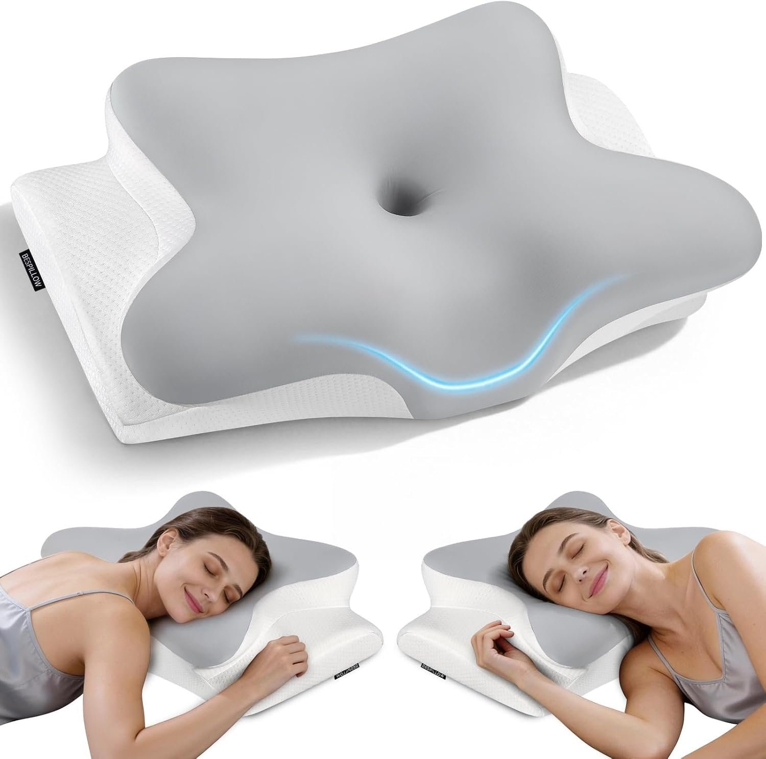 Cervical Neck Pillow for Pain Relief – Ergonomic Side Sleeper Pillow for Neck Support, Cooling Memory Foam Pillows, Contour Pillow Orthopedic Bed Pillow for Back Stomach Sleepers (Dark Grey)